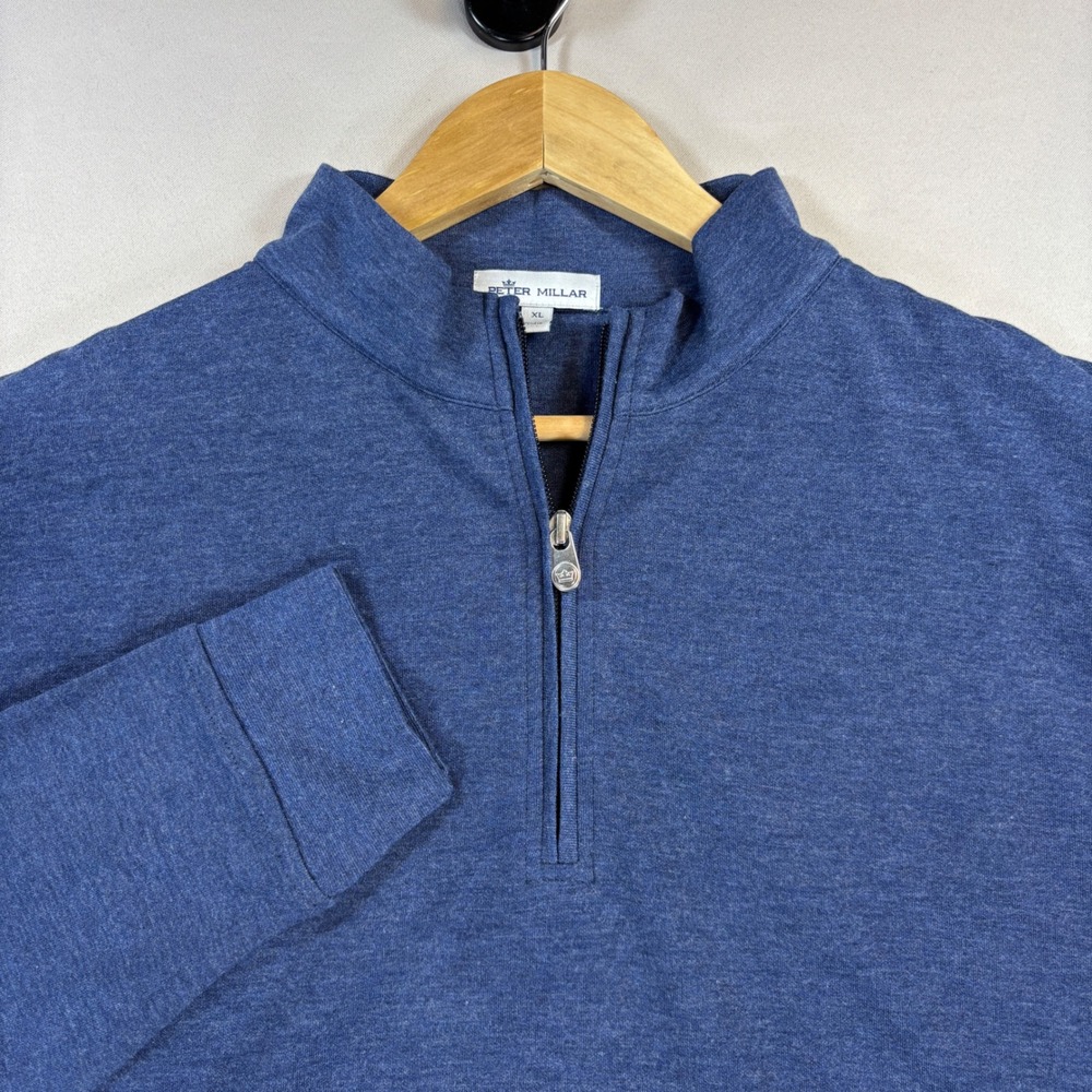 Peter Millar Crown Comfort Interlock Mens XL Blue Quarter Zip Golf Pullover
